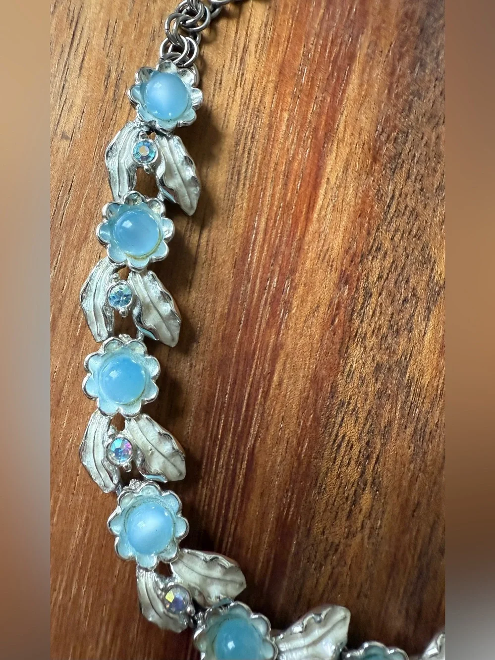 Vintage Judy Lee Choker Necklace Silver Tone Blue Moonstone And Rhinestone